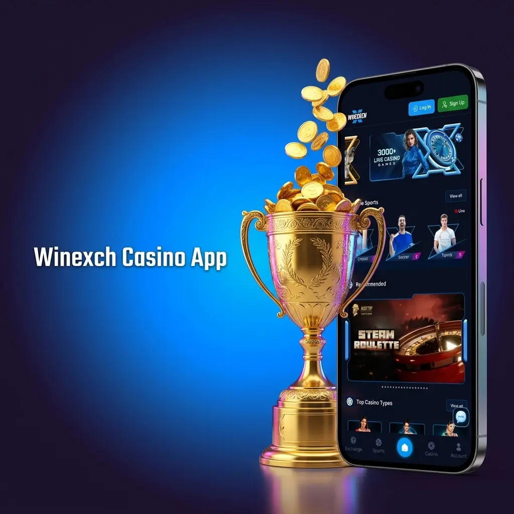 Winexch casino app interface showing live dealer games, slots, and table games from Evolution Gaming and Pragmatic Play
