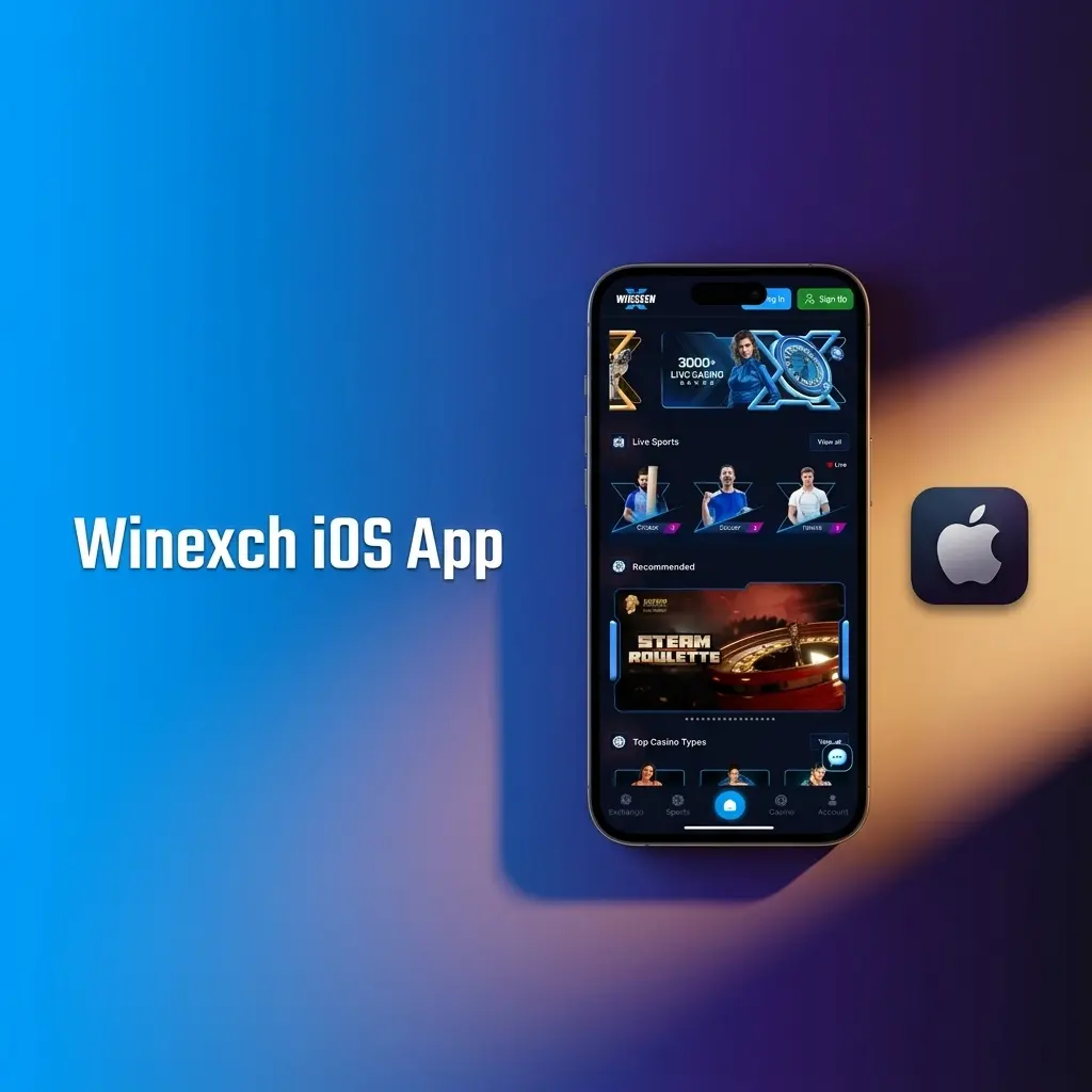 Winexch iOS app on iPhone and iPad showing live betting, casino games, deposits and withdrawals for Apple devices