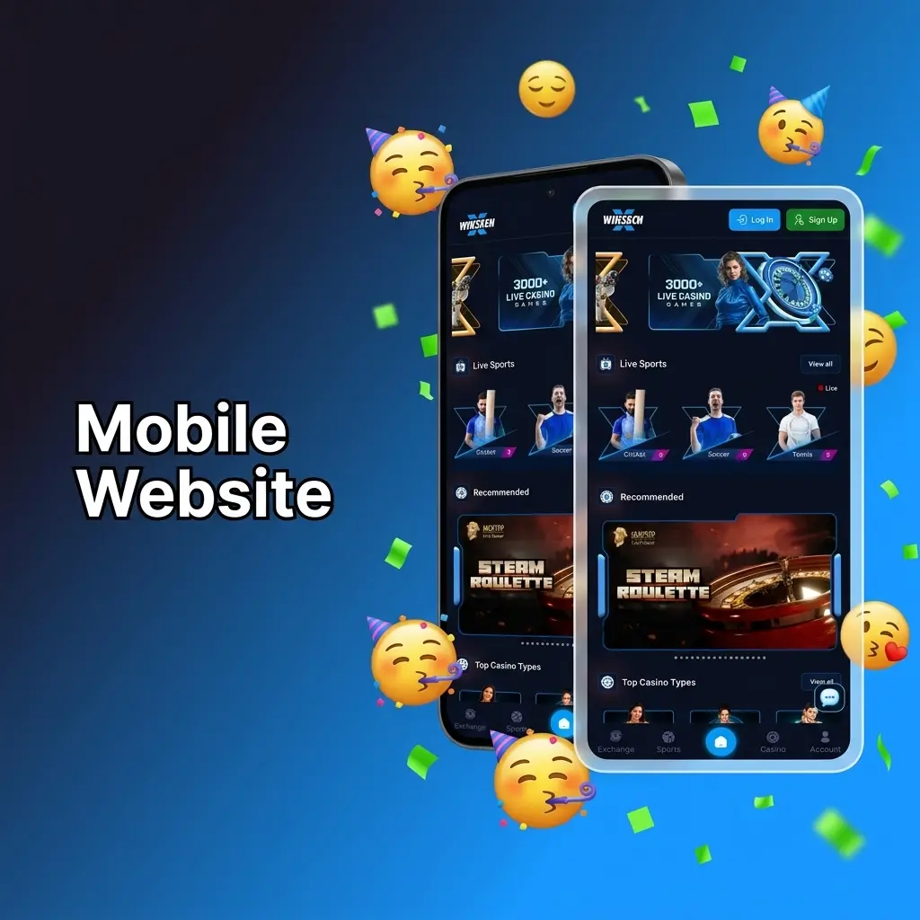 Winexch mobile website interface on smartphone browser showing sports betting and casino games without app download